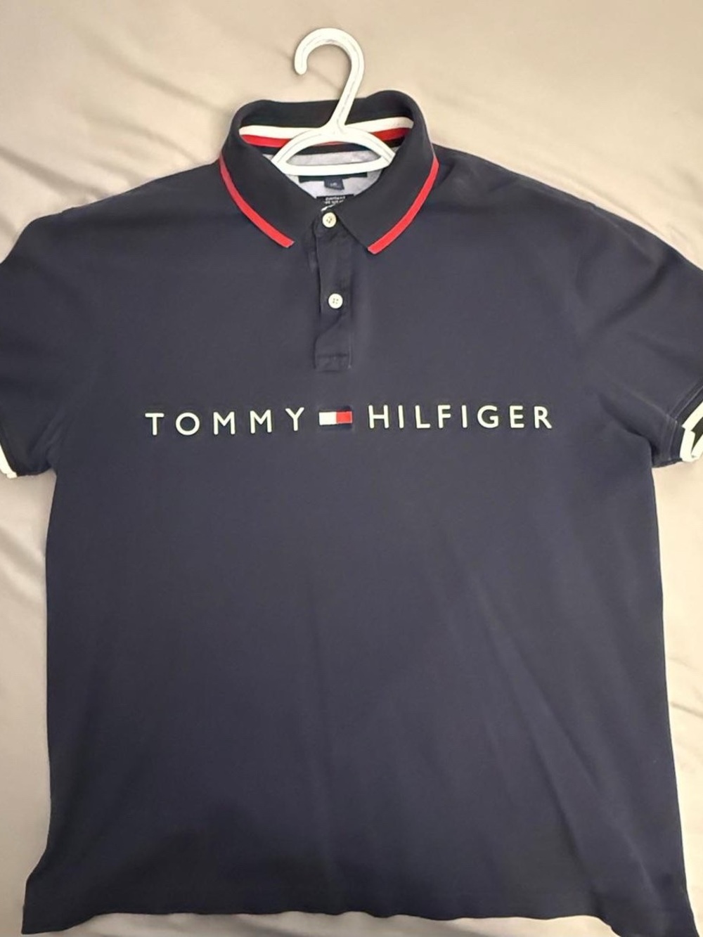 Tommy Hilfiger Navy Polo with Red Trim and White Logo